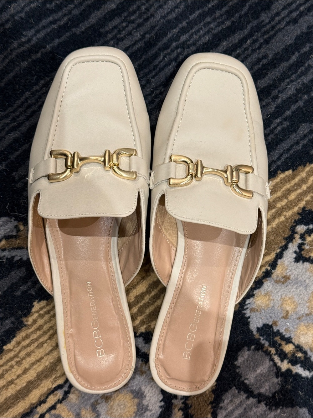 BCBGeneration Cream Slip-On Loafers with Gold Hardware